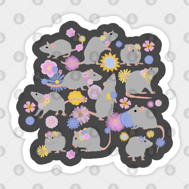 Rats and flowers Sticker by ahadden